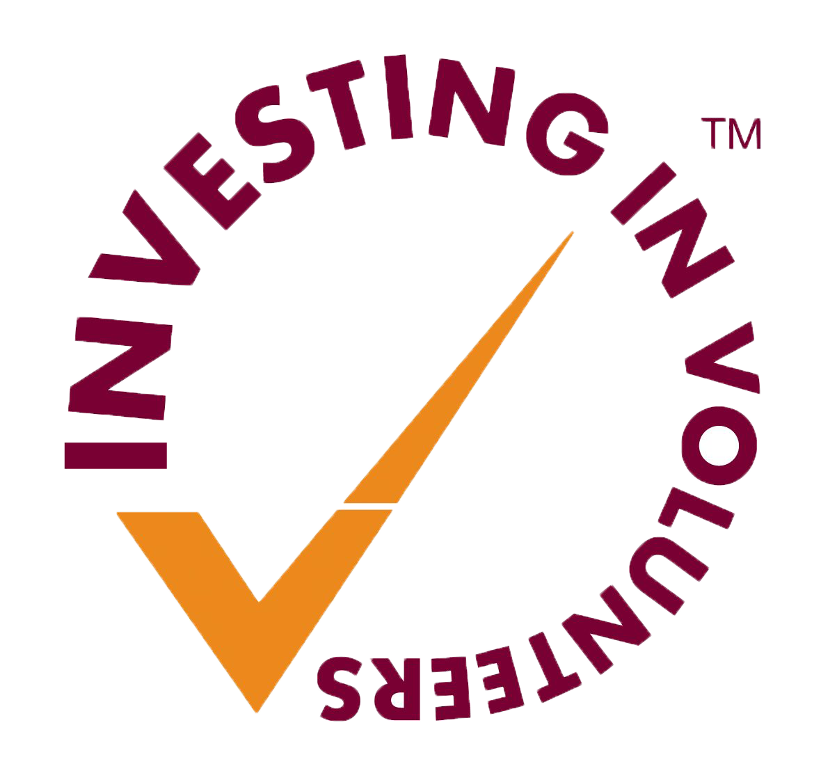 Investing in Volunteers logo. There is a red circle with a yellow tick going through it